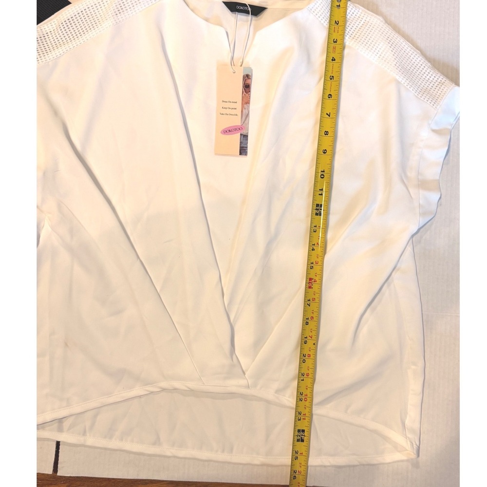 DOKOTOO Womens White V Neck Twisted Front Mesh Sleeve Top Blouse Shirt L - Picture 4 of 6